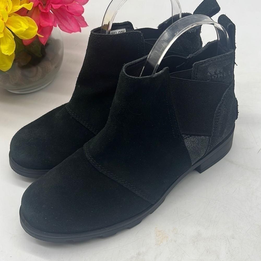 Sorel Black Gray Suede Girls Ankle Bootie Size 3 BAB4122F